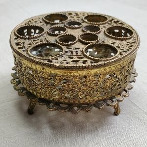 Vintage 1950s Gold Tone Ormolu Filigree 11 Slot Lipstick  Holder Vanity Decor